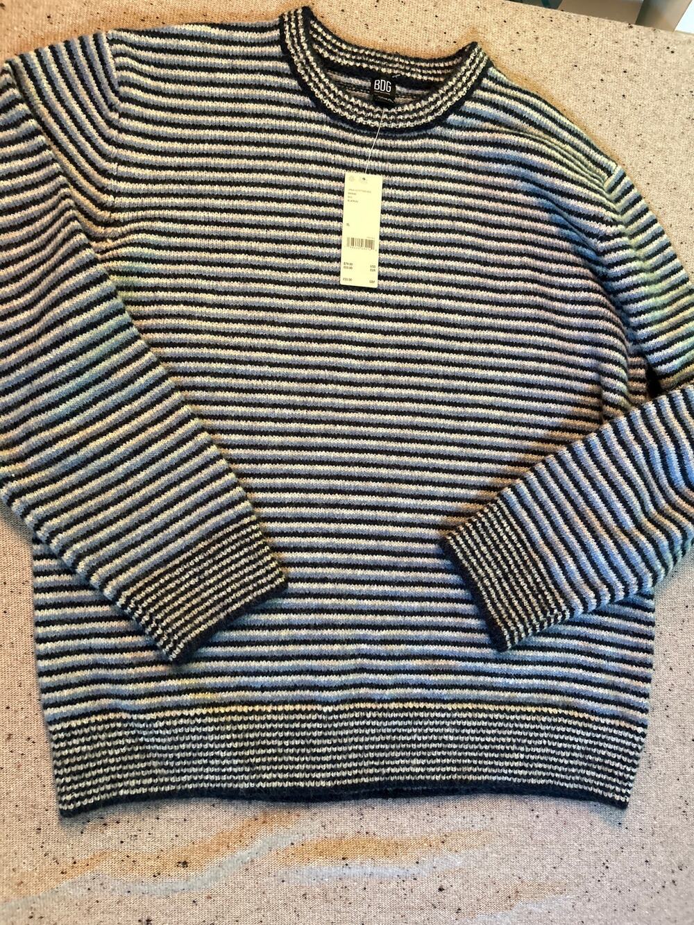 BDG Urban Outfitters Wool Blend Oversized Striped Sweater Blue XL NWT